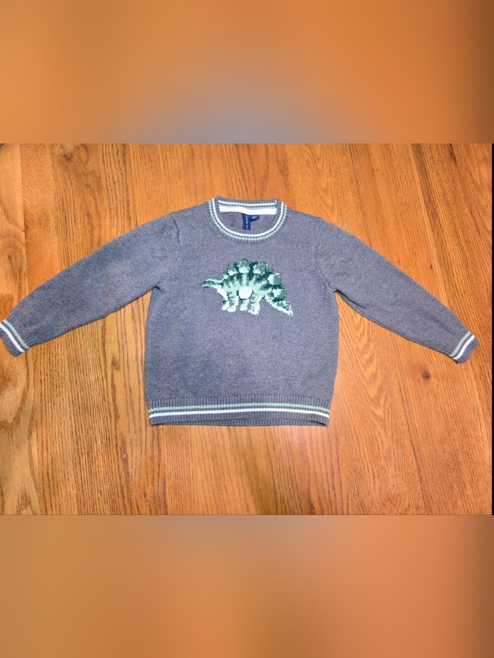 Janie And Jack Boys Toddler Gray Long Sleeve Sweater Green Dinosaur Size 3